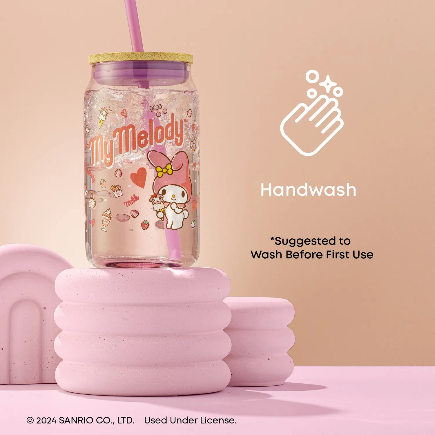 Hello Kitty My Melody Favorite Flavor glass med lokk 473 ml