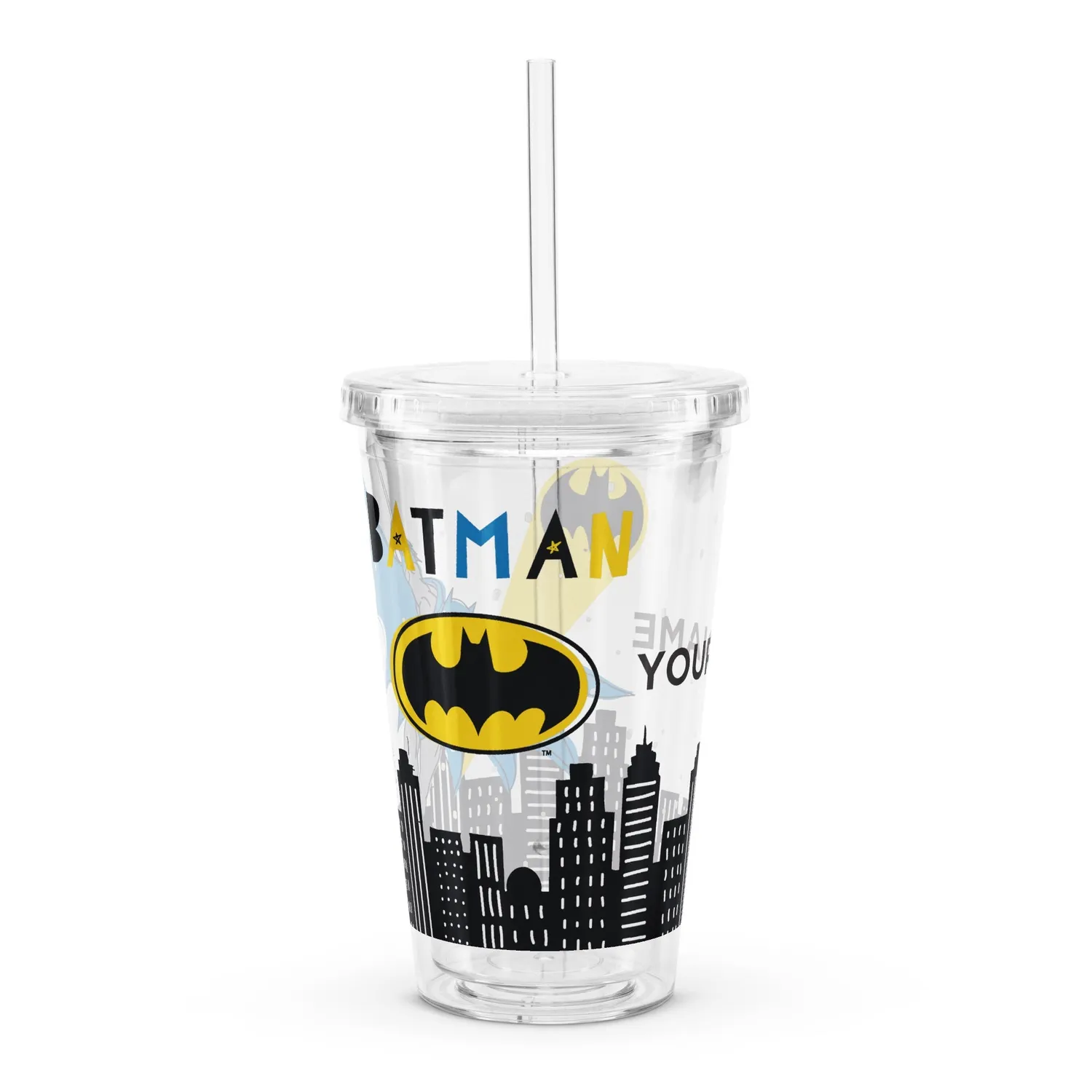 Batman Personalized plastkopp med sugerør 16 oz dobbel vegg