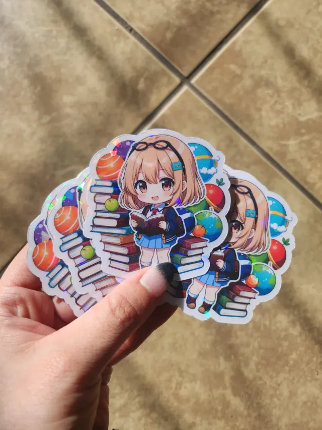 Anitaku Kawaii Bookworm klistremerke 7,6 cm holografisk