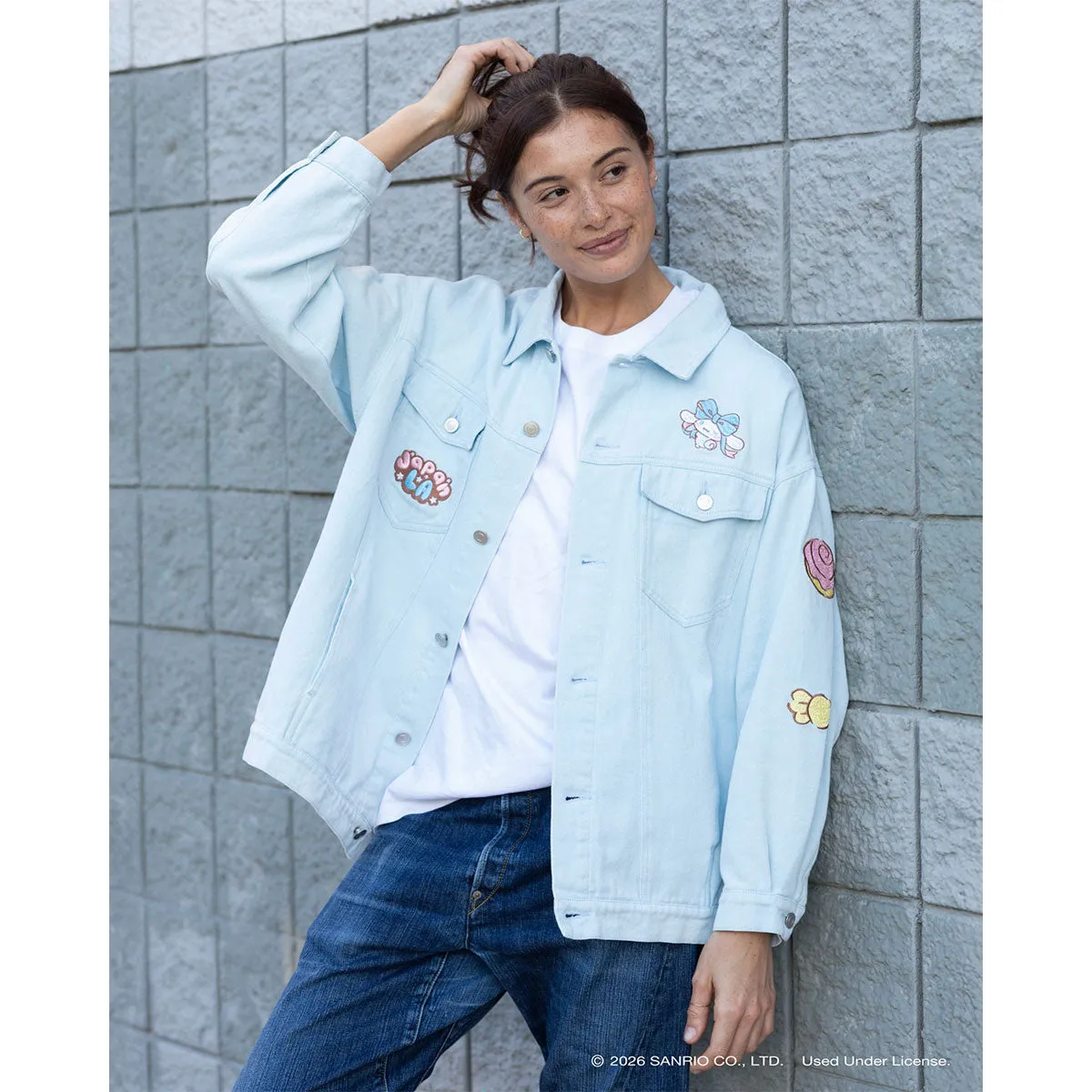 Hello Kitty Cinnamoroll x JapanLA Ribbons denimjakke blå XS–XXL broderi