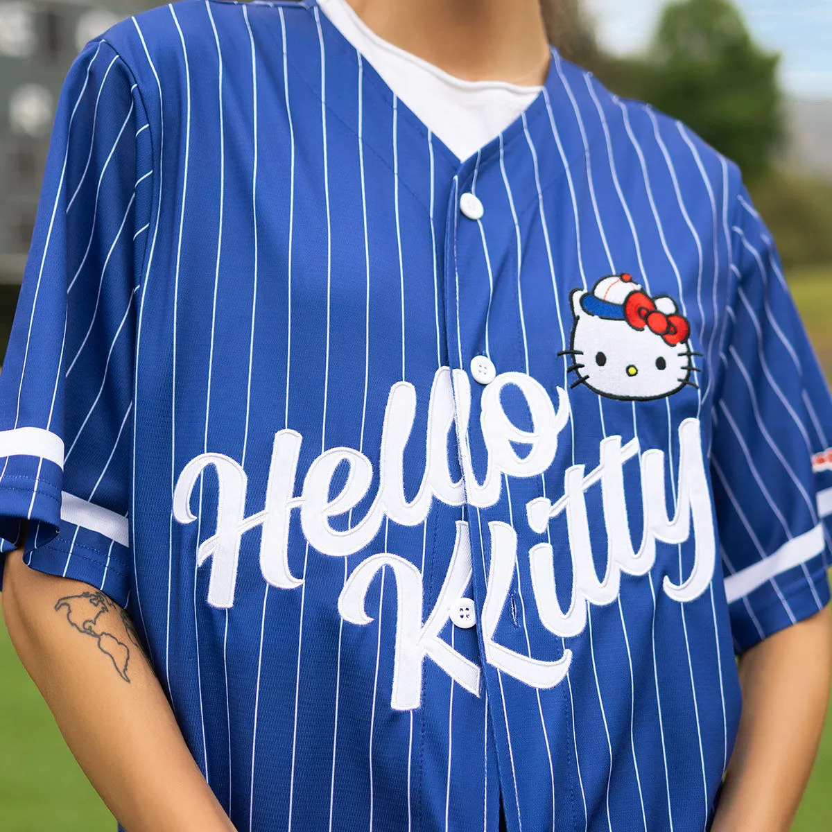 Hello Kitty x JapanLA Baseball Jersey baseballskjorte Blue brodert