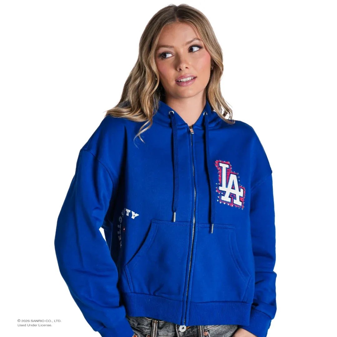 Hello Kitty x The Wild Collective Los Angeles Dodgers hettejakke med glidelås, blå