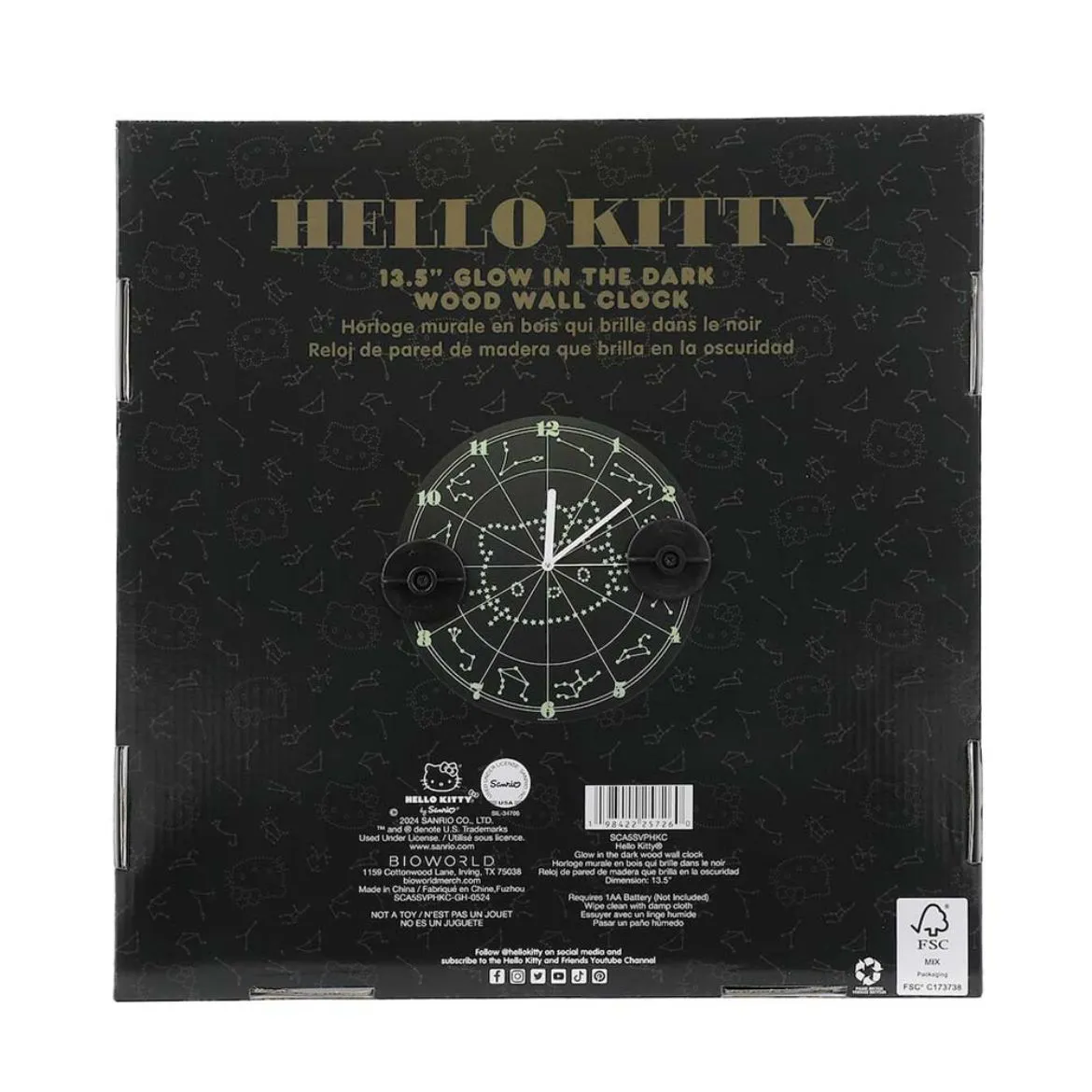 Hello Kitty Zodiac Wall Clock veggklokke selvlysende stjernebilde 34 cm