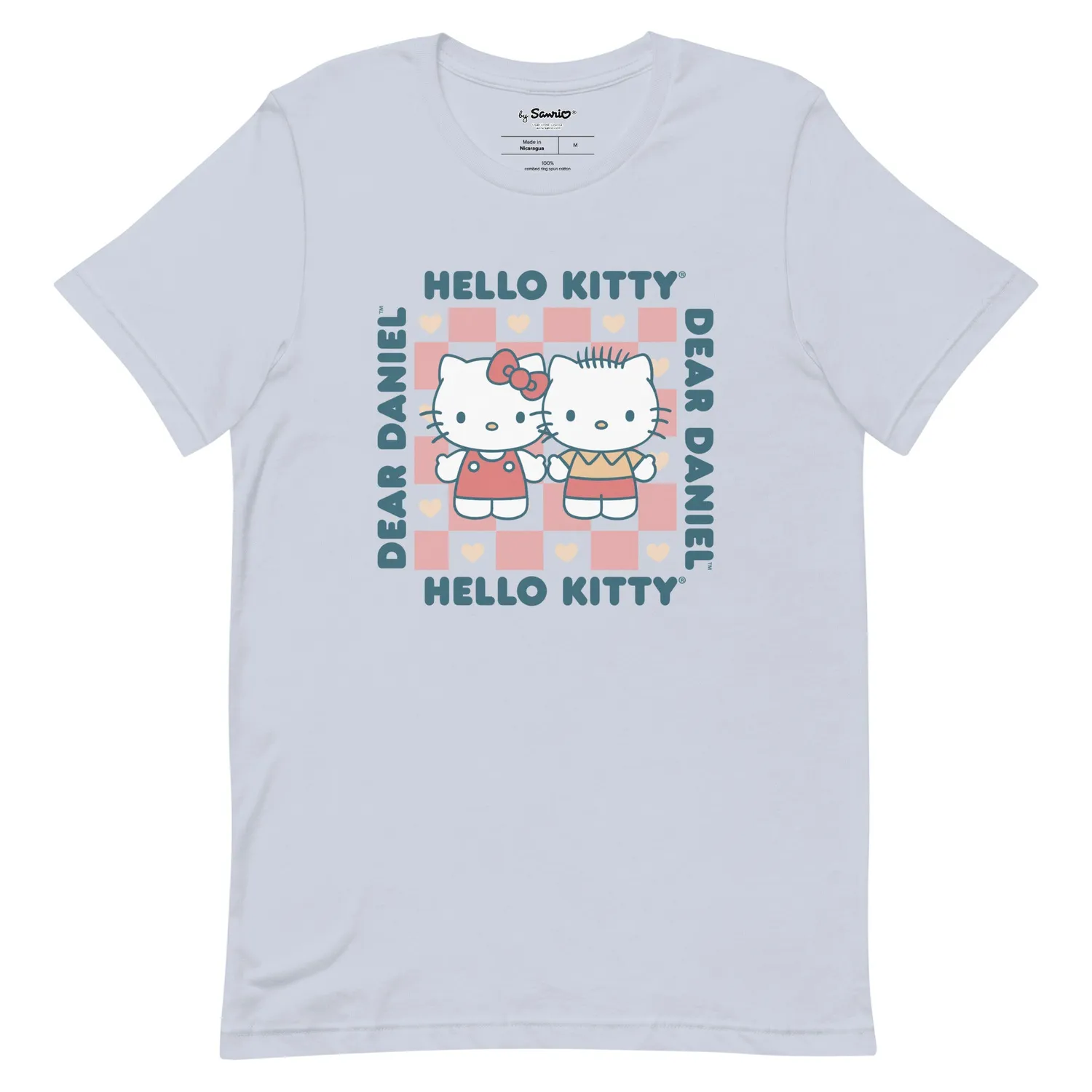 Hello Kitty & Dear Daniel Checkerboard Tee T-skjorte hvit og lyseblå XS
