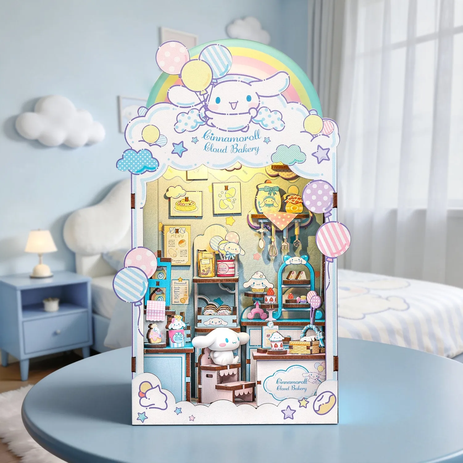 Hello Kitty Cinnamoroll Cloud Bakery DIY Book Nook Kit bokhyllekit LED