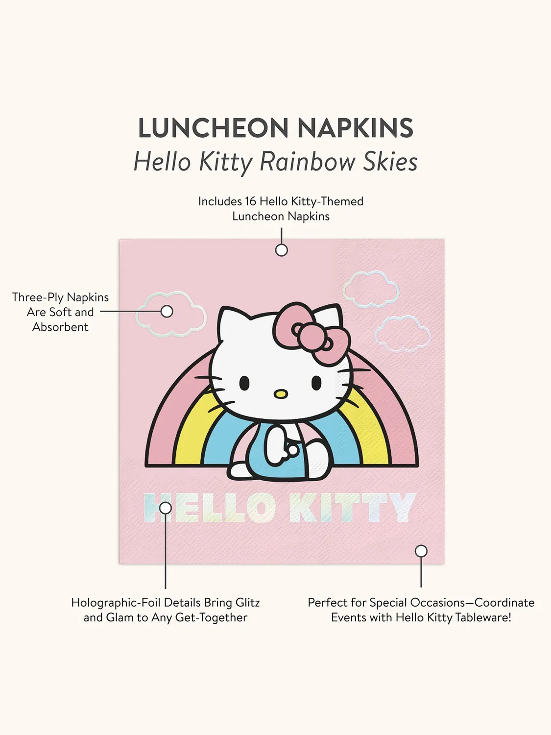 Hello Kitty Rainbow Skies Luncheon papirservietter 16 stk 33 cm