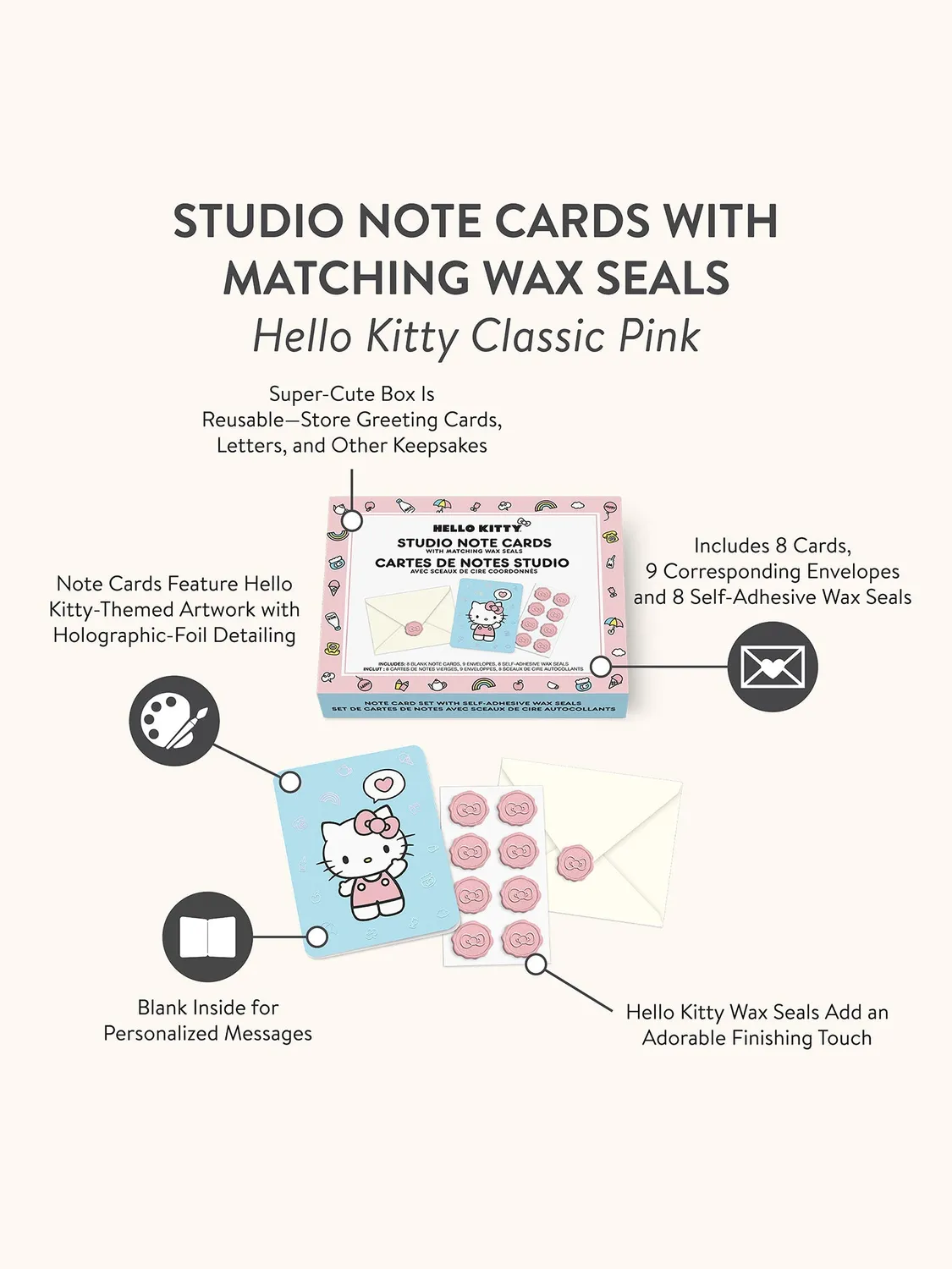 Hello Kitty x Studio Oh! Classic Pink kortsett 25 deler med foliedetaljer