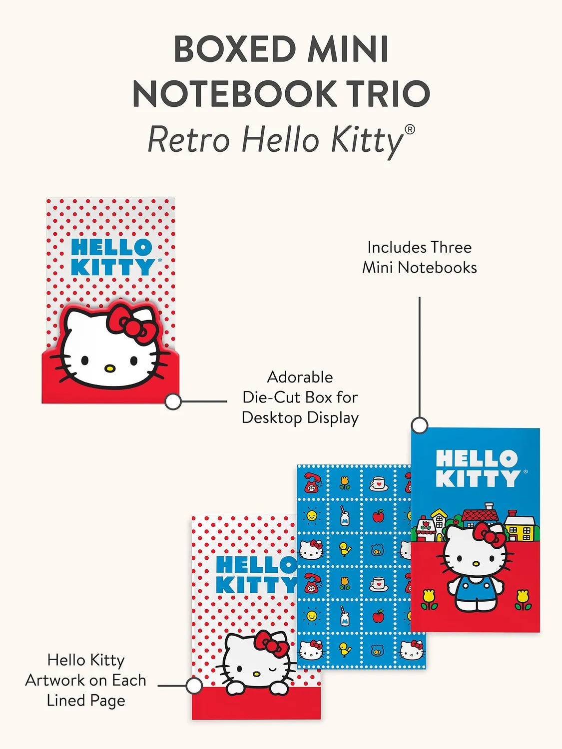 Hello Kitty x Studio Oh! Retro Red Mini Notebook Trio notatbøker
