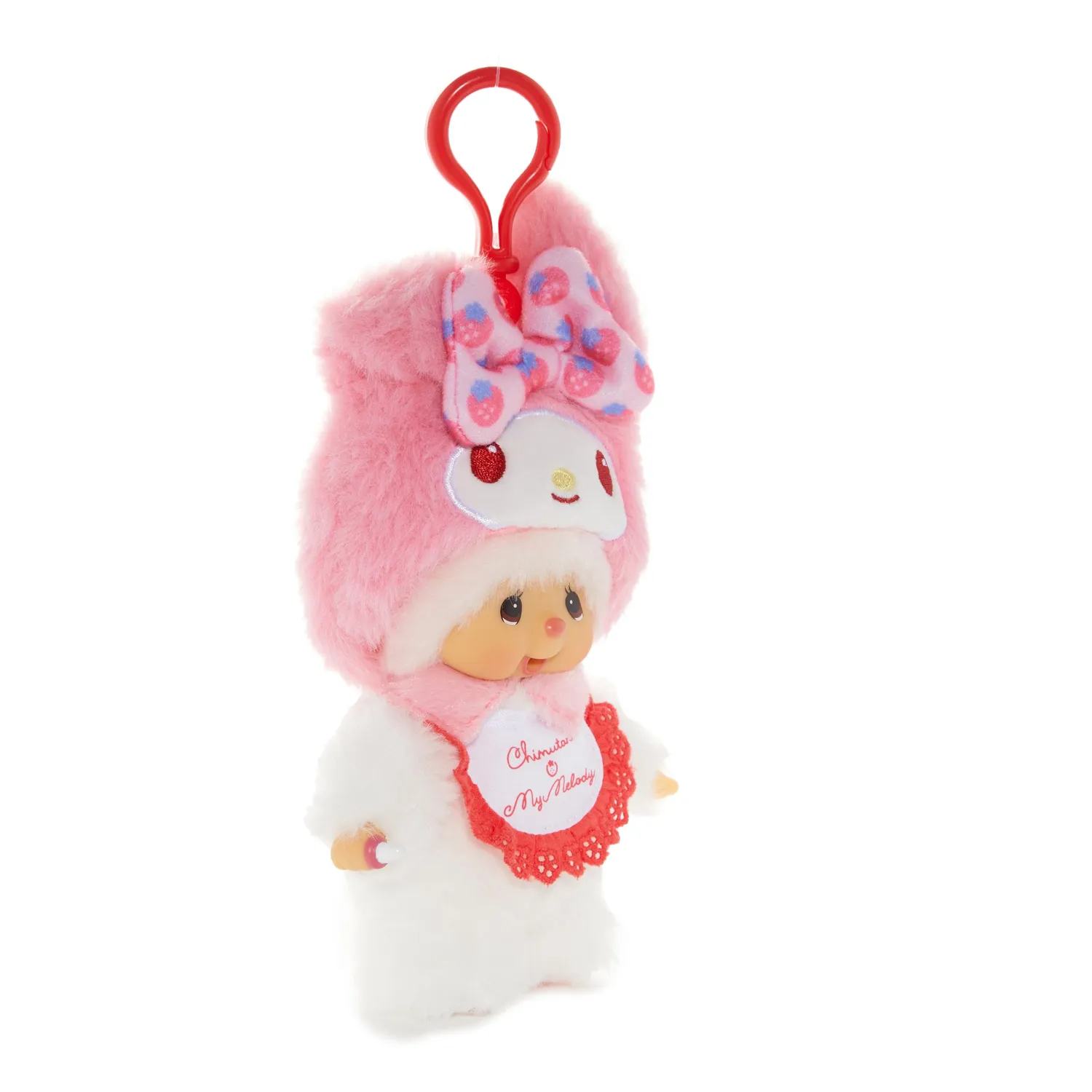 My Melody x Monchhichi Chimutan plysjmaskot nøkkelring rosa