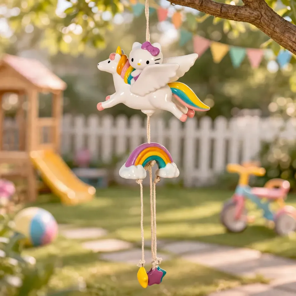 Hello Kitty Celestial keramisk vindspill enhjørning 42 cm håndmalt