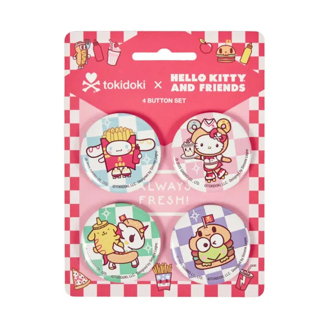 Hello Kitty and Friends x tokidoki Fast Food buttons 4-pakning