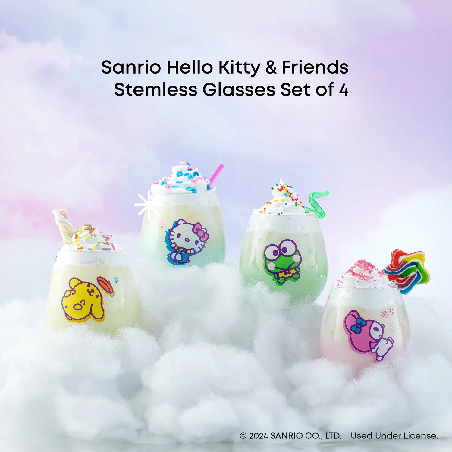 Hello Kitty and Friends Above the Clouds glass uten stett 4-pakning