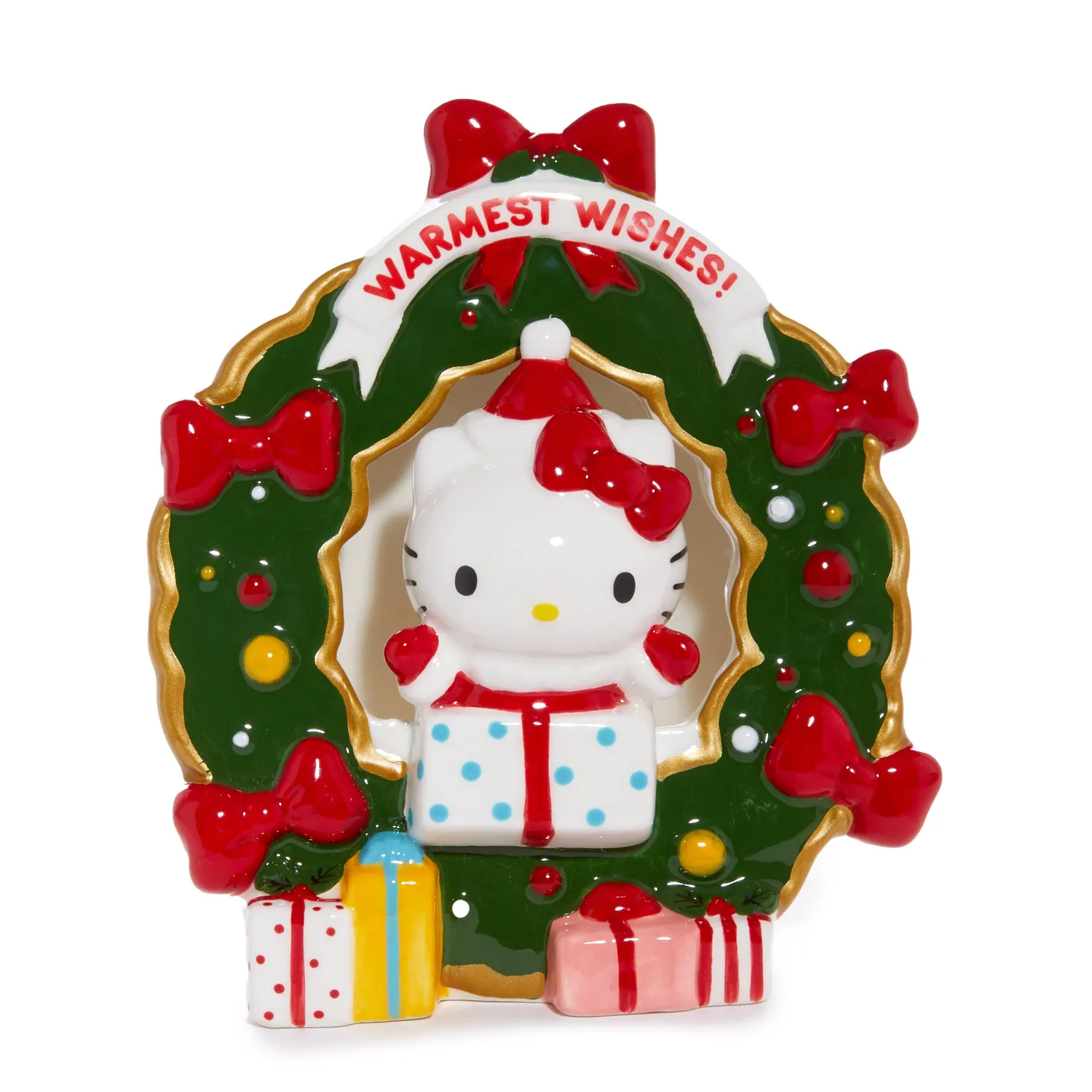 Hello Kitty Holiday Wreath keramisk telysholder kun LED-lys