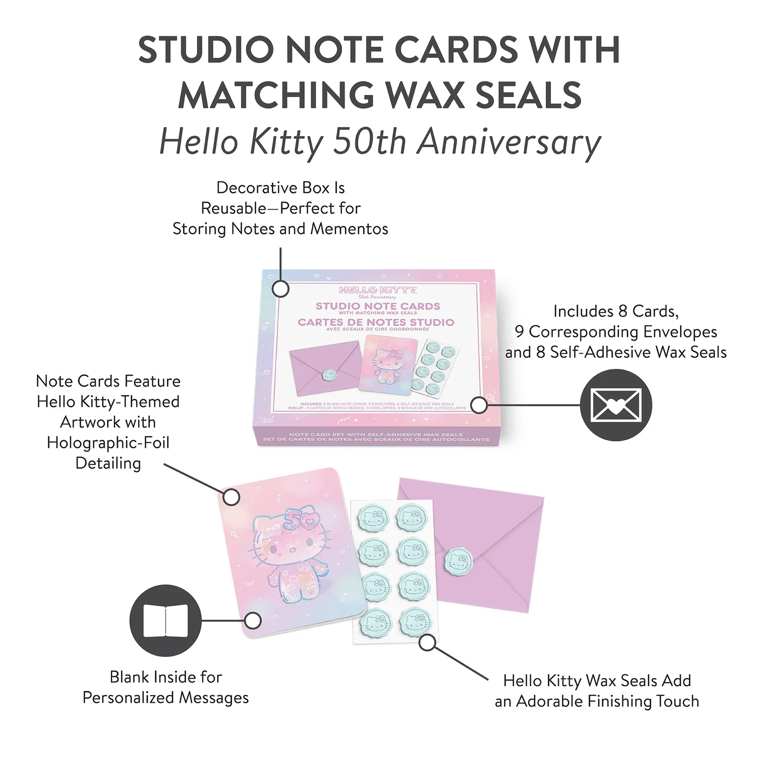 Hello Kitty x Studio Oh! 50th Anniversary kortsett 25 deler holografisk