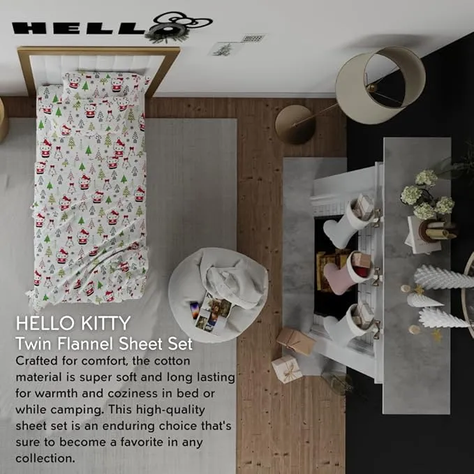 Hello Kitty Holiday Cotton Flannel Sheet Set sengesett bomull