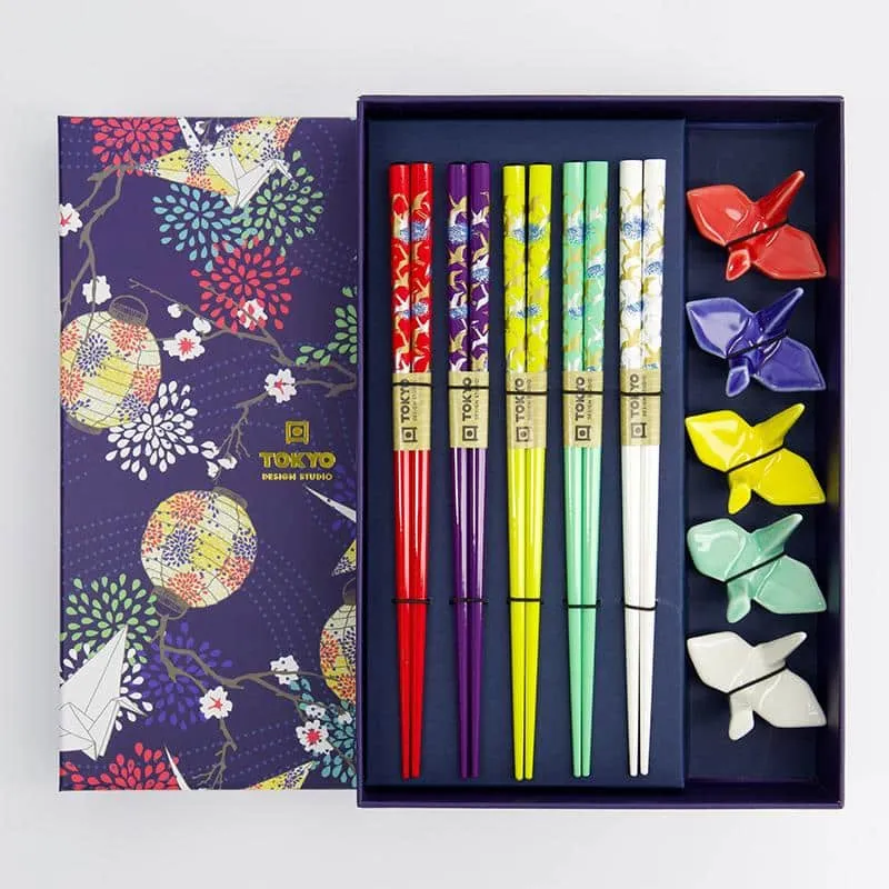 Neo Tokyo Chopsticks Gift Box Crane spisepinner 5 par 22,5 cm bambus