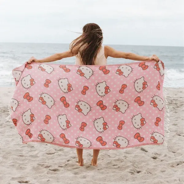 Hello Kitty x Sand Cloud Dots strandhåndkle rosa økologisk bomull