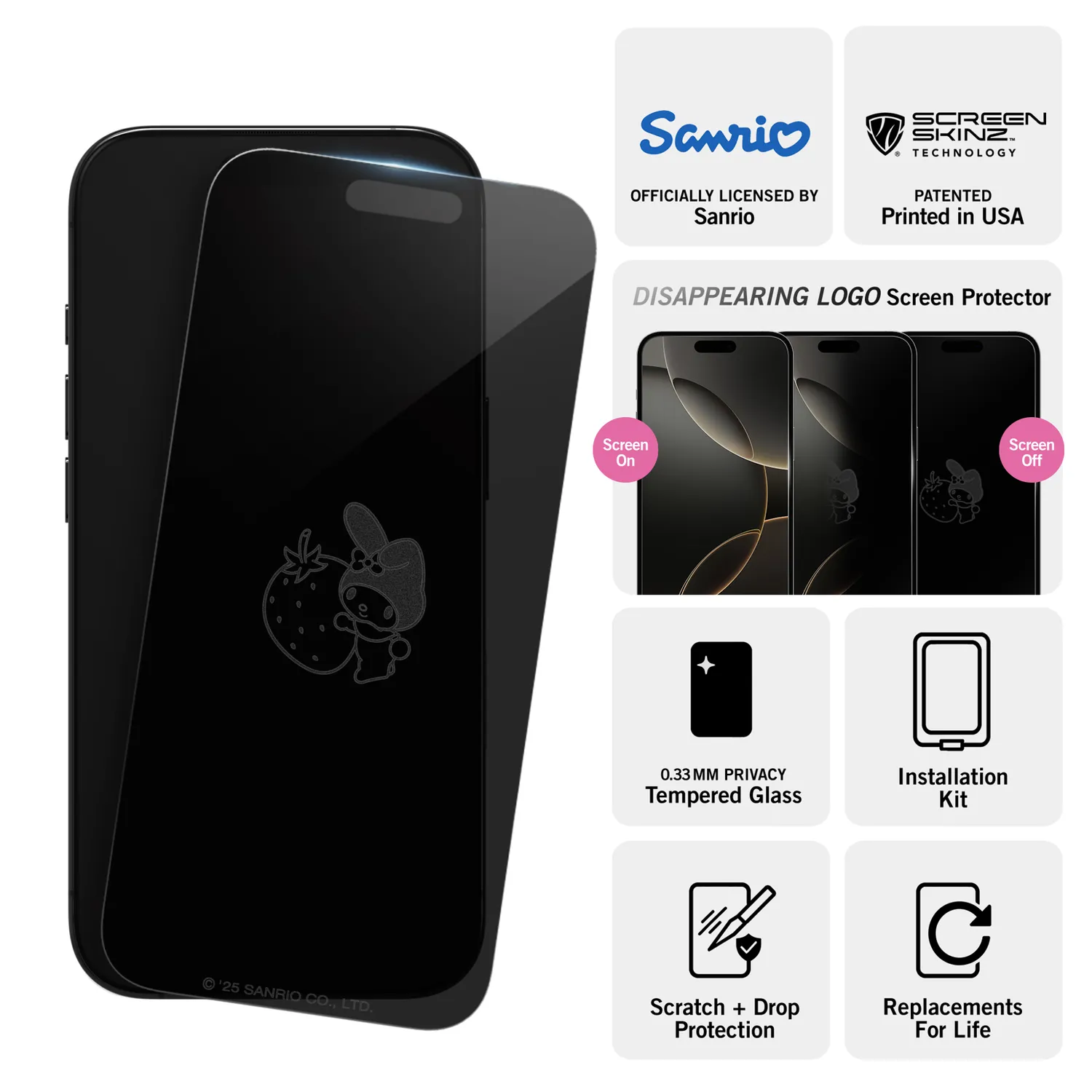 Hello Kitty My Melody x Screen Skinz Berry skjermbeskytter iPhone 14/13/13 Pro