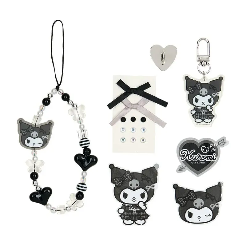 Hello Kitty Silver Houndstooth Kuromi smartphone charm-sett med charms