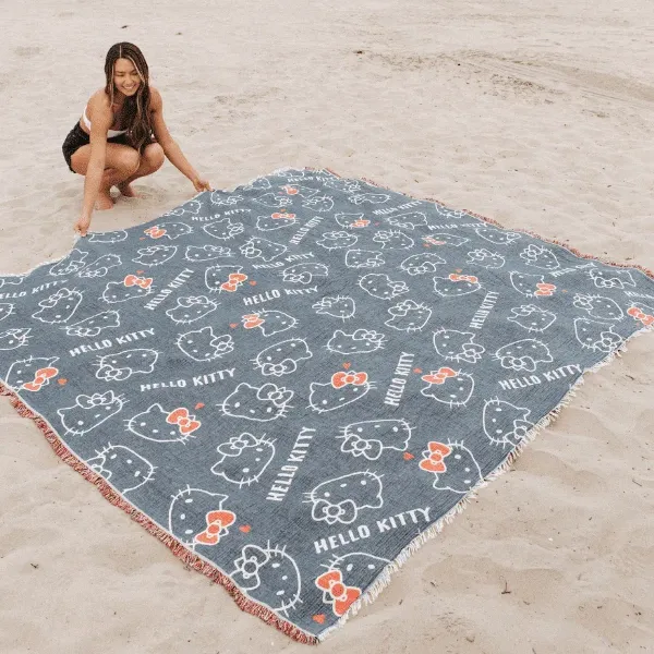 Hello Kitty Sand Cloud Party Blanket Bows strandteppe blå 228 × 228 cm økologisk bomull