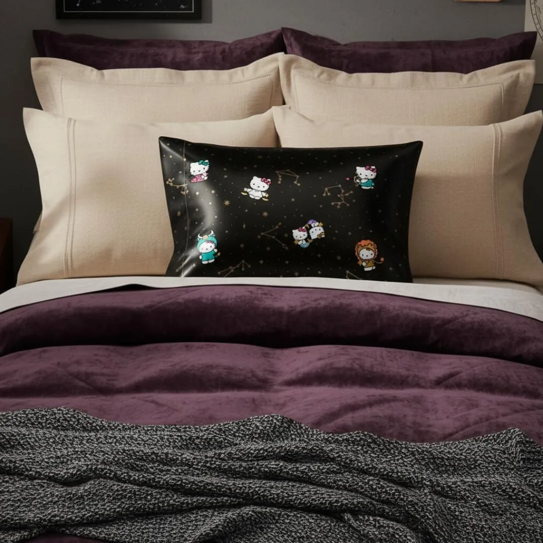 Hello Kitty Zodiac satin putetrekk standardstørrelse vendbart