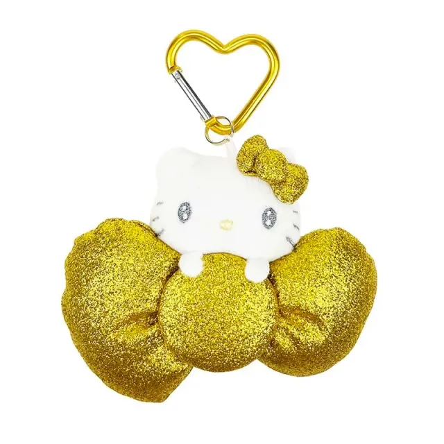 Hello Kitty Metallic Bow 50th Anniv. Gold-maskot med karabinkrok