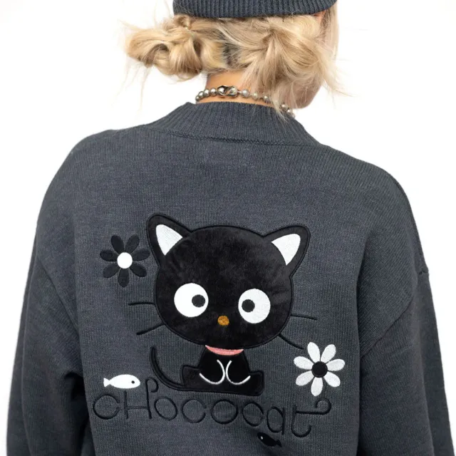Hello Kitty Chococat Flowers Embroidered Knit cardigan svart