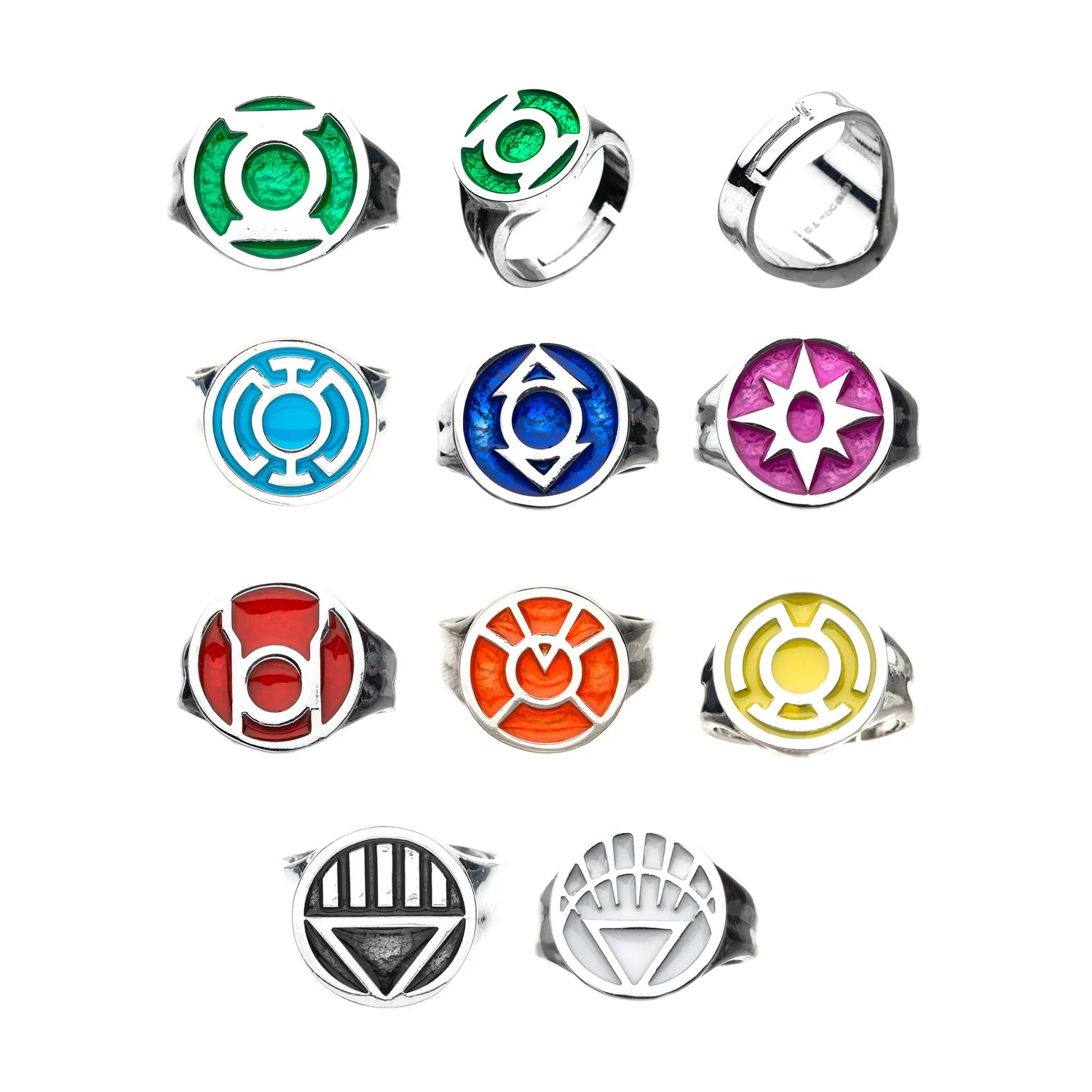 Green Lantern Emotional Spectrum justerbart ringesett 9 ringer størrelse 9–12