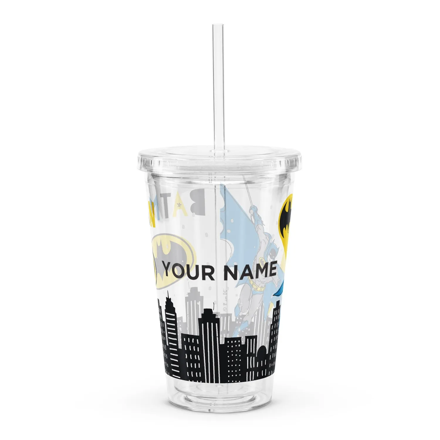 Batman Personalized plastkopp med sugerør 16 oz dobbel vegg