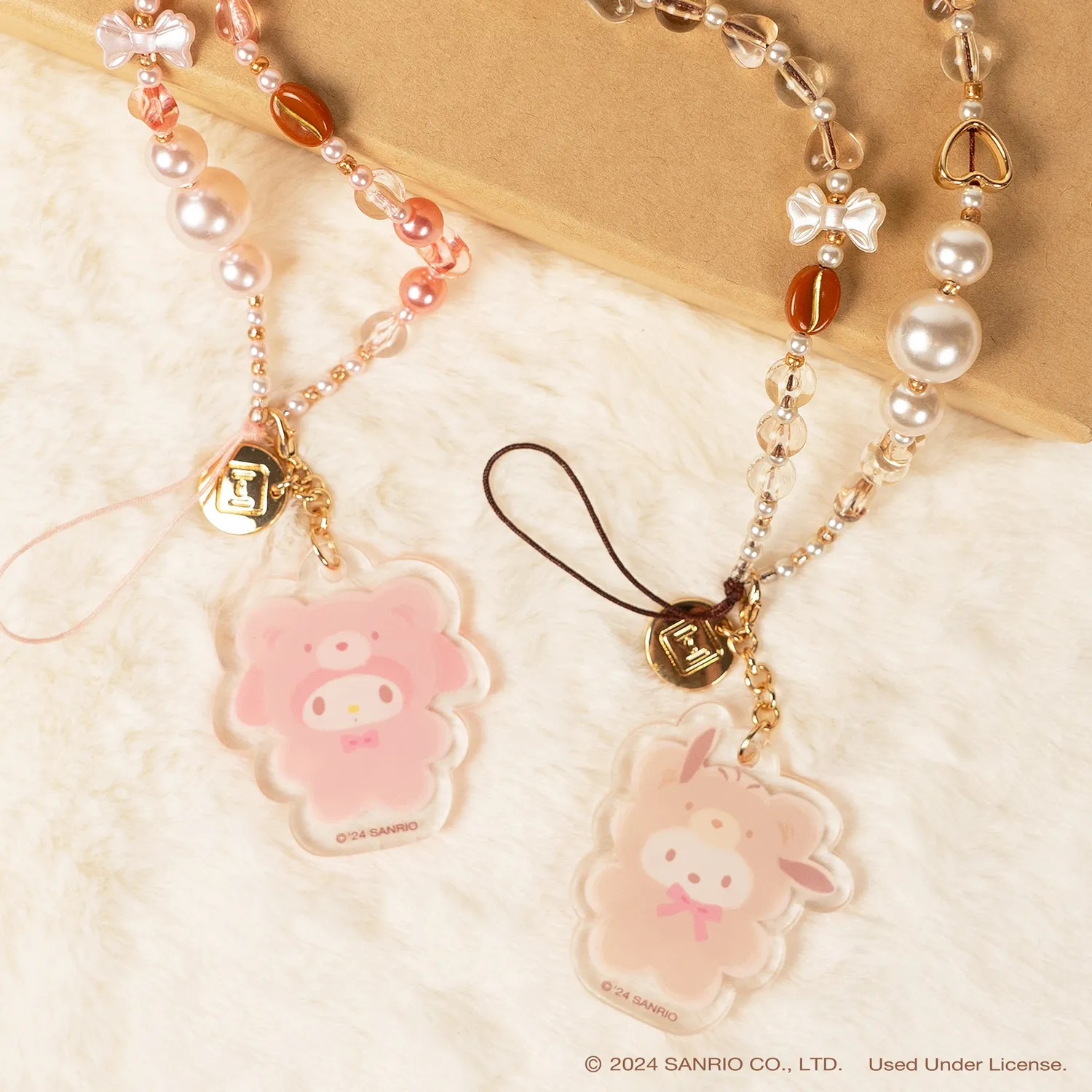 Hello Kitty Pochacco Latte Bear perlepyntet mobilrem med avtakbar charm