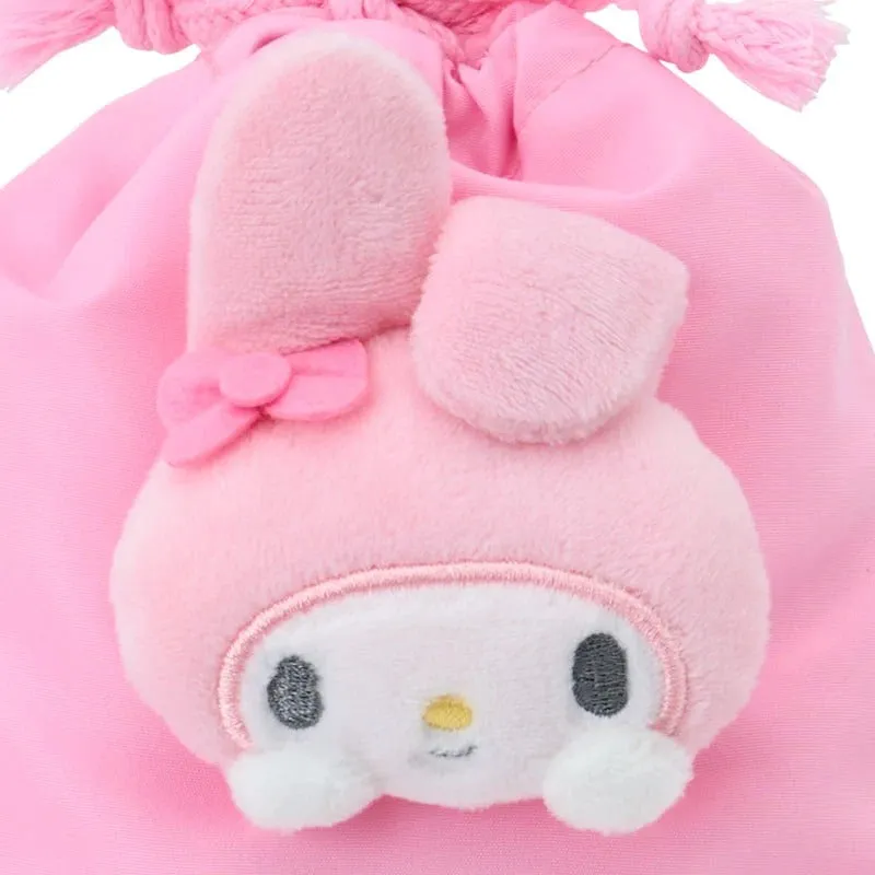 Hello Kitty My Melody Face Plush Drawstring Travel Pouch snørepung