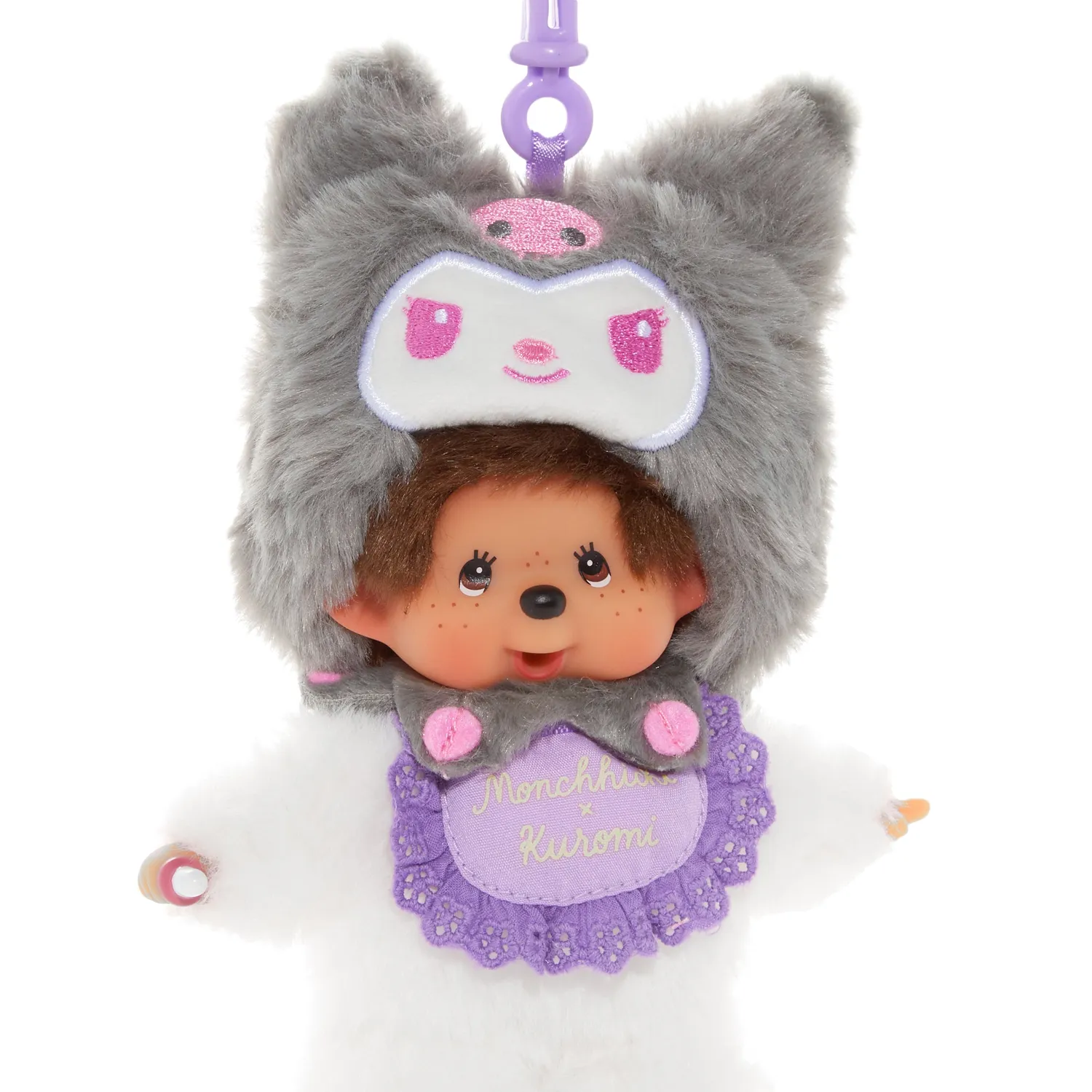 Hello Kitty Kuromi x Monchhichi Plush Mascot nøkkelring lilla
