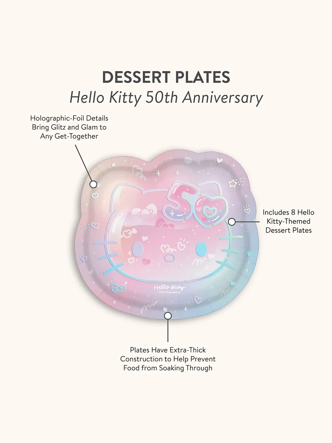 Hello Kitty x Studio Oh! 50th Anniversary Dessert Plates papptallerkener 8-pakning