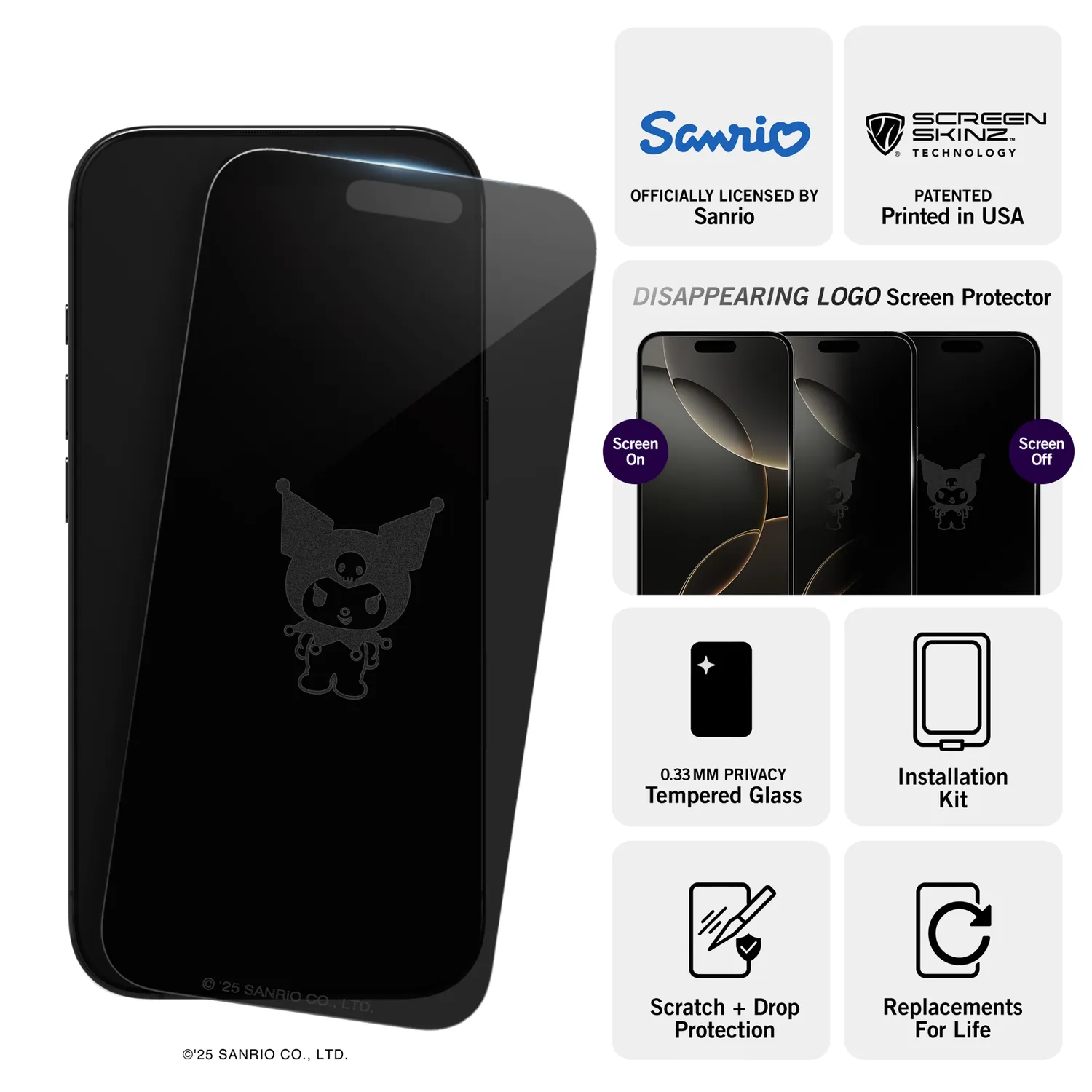 Hello Kitty Kuromi x Screen Skinz iPhone Privacy Screen Protector – herdet glass