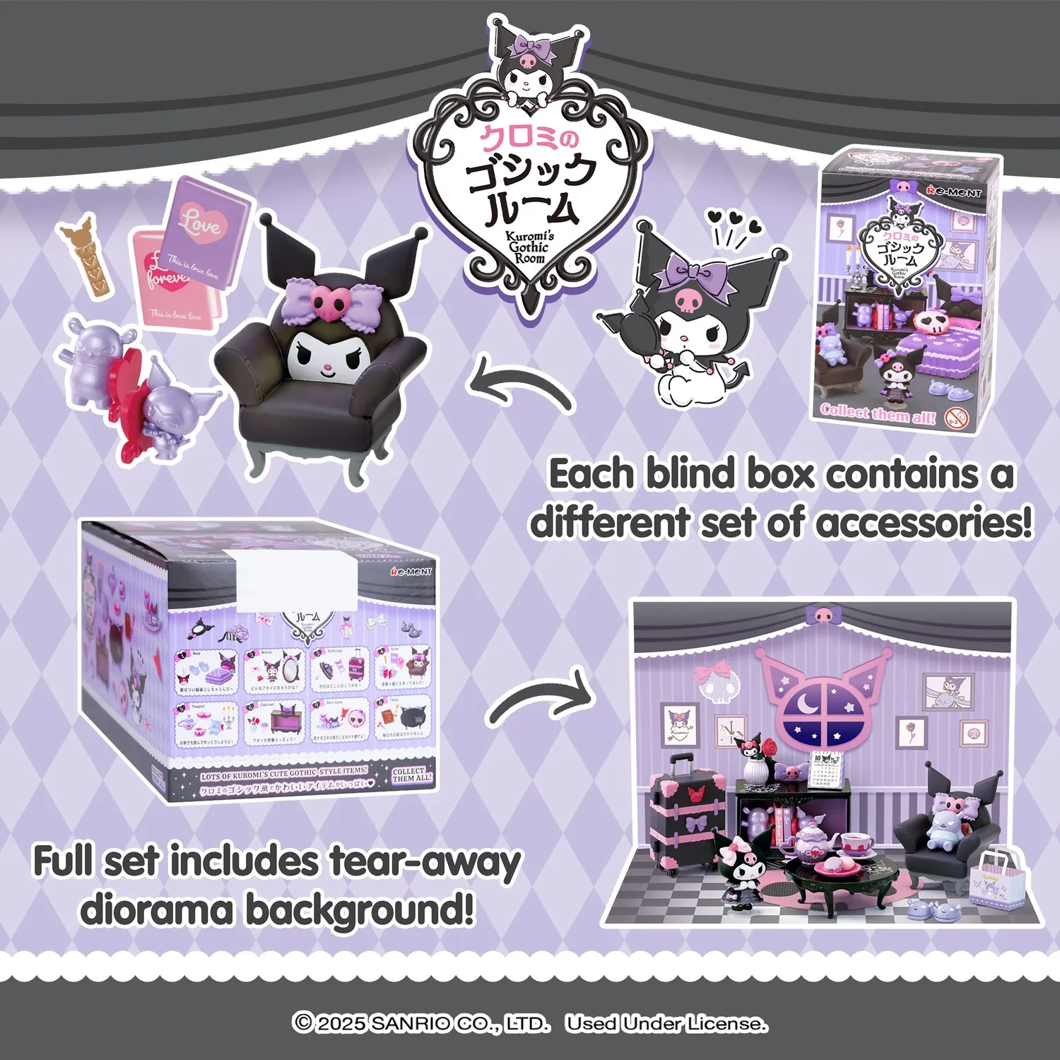 Hello Kitty Re-Ment Kuromi's Gothic Room miniatyrfigur blindboks 1 stk