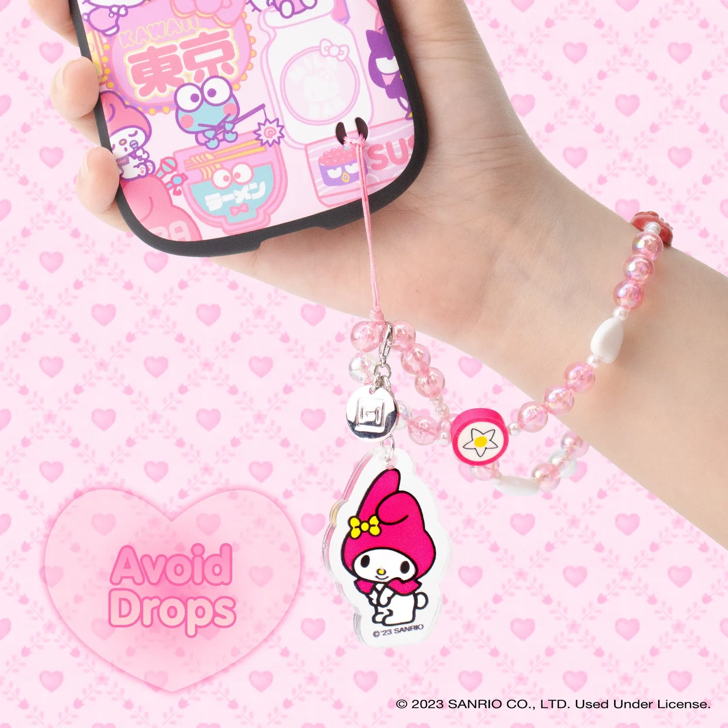 Hello Kitty My Melody mobilstropp med avtakbar glittercharm