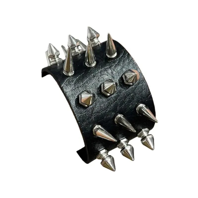 Harajuku Fashion Spiky Black Rivet armbånd svart 3 rader PU-skinn