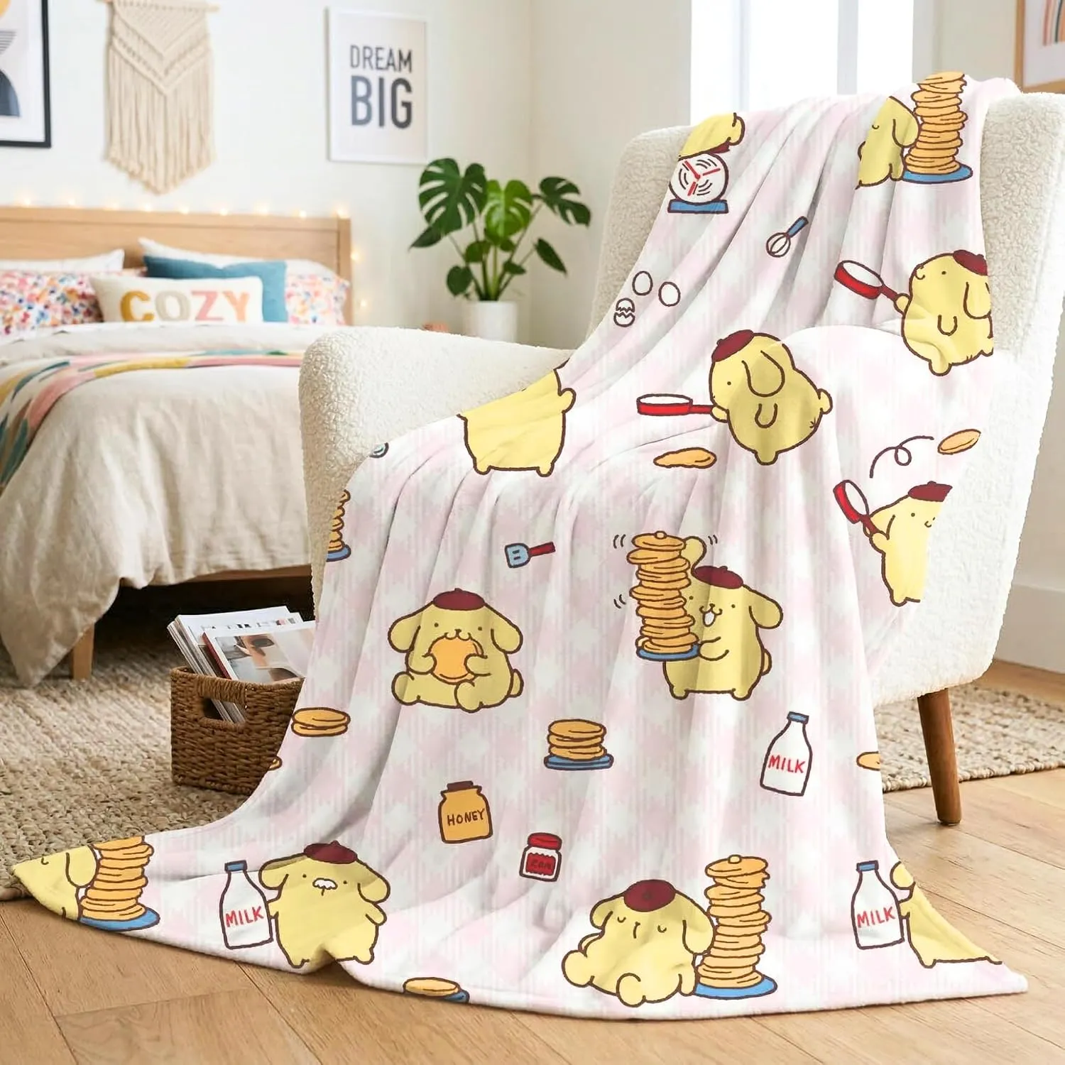 Hello Kitty Pompompurin Throw Blanket Pompompurin-pledd 62 × 90 tommer polyester