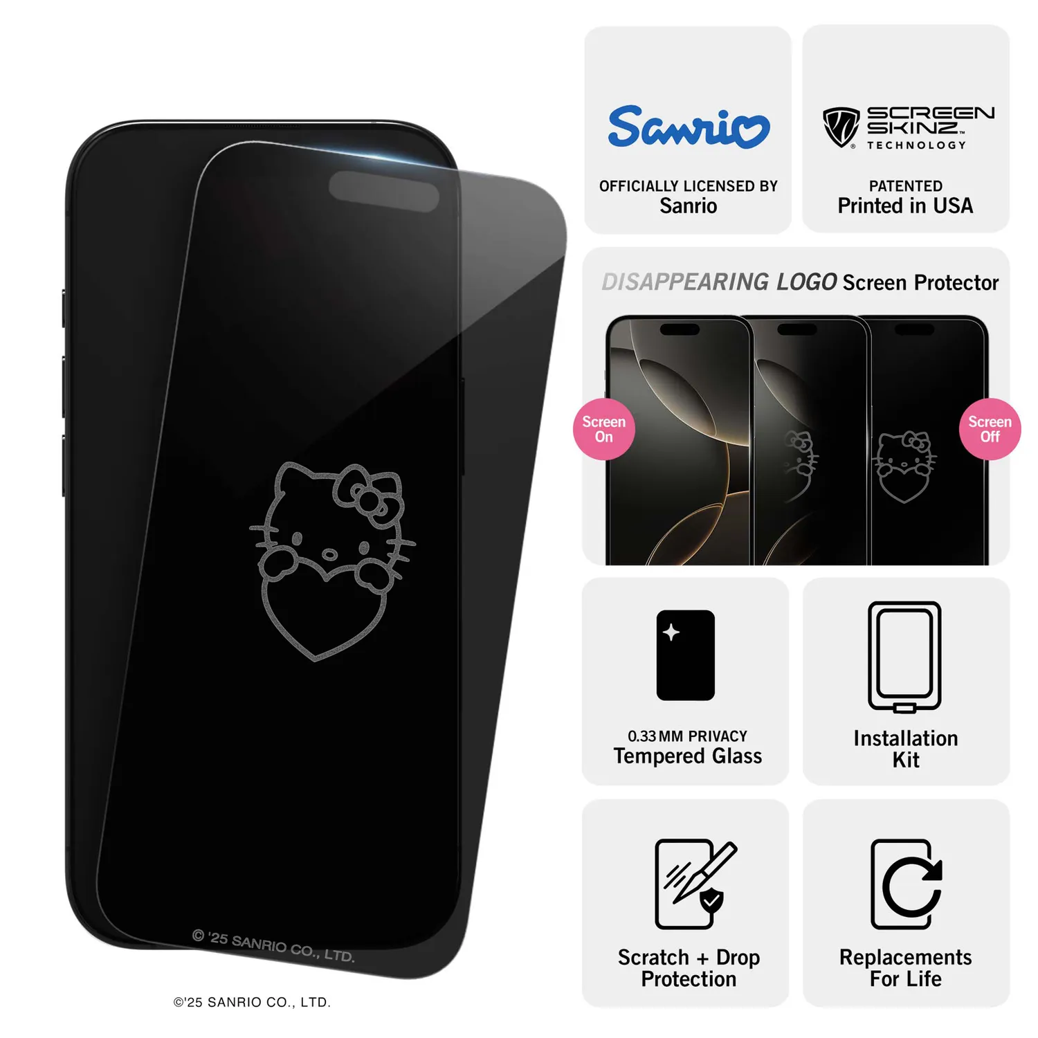 Hello Kitty Screen Skinz Hands Heart skjermbeskytter iPhone 14/13/13 Pro