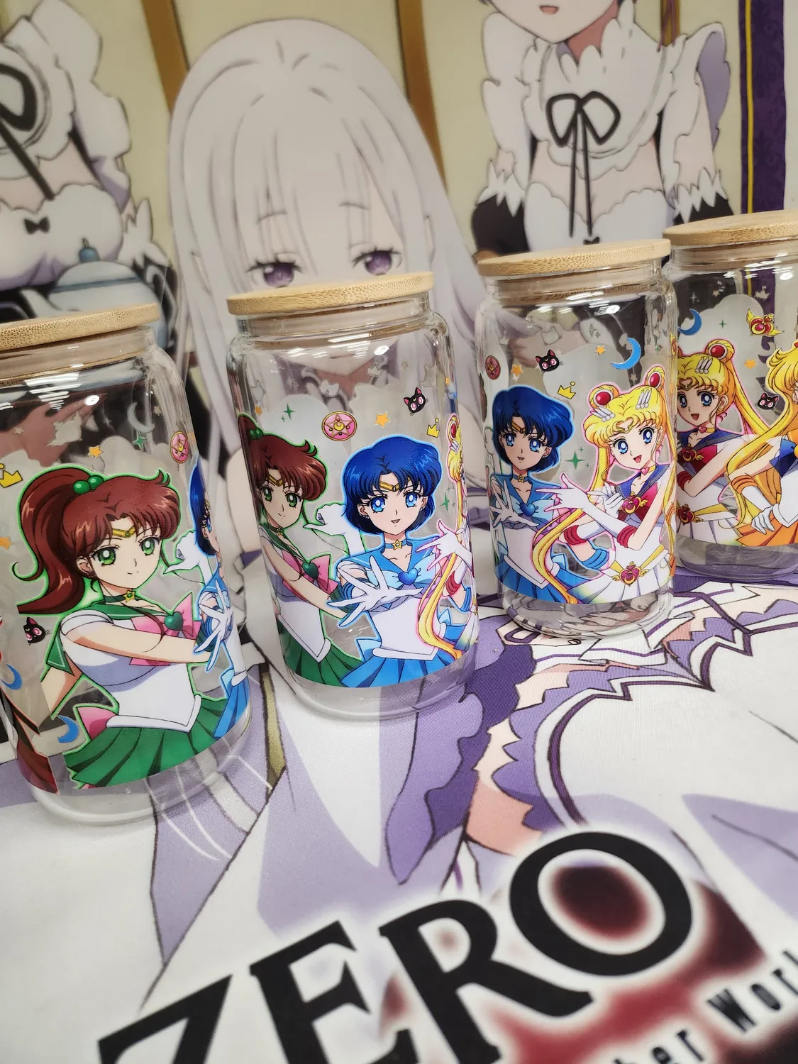 Anitaku Magical Girl glass med bambuslokk og sugerør 16 oz