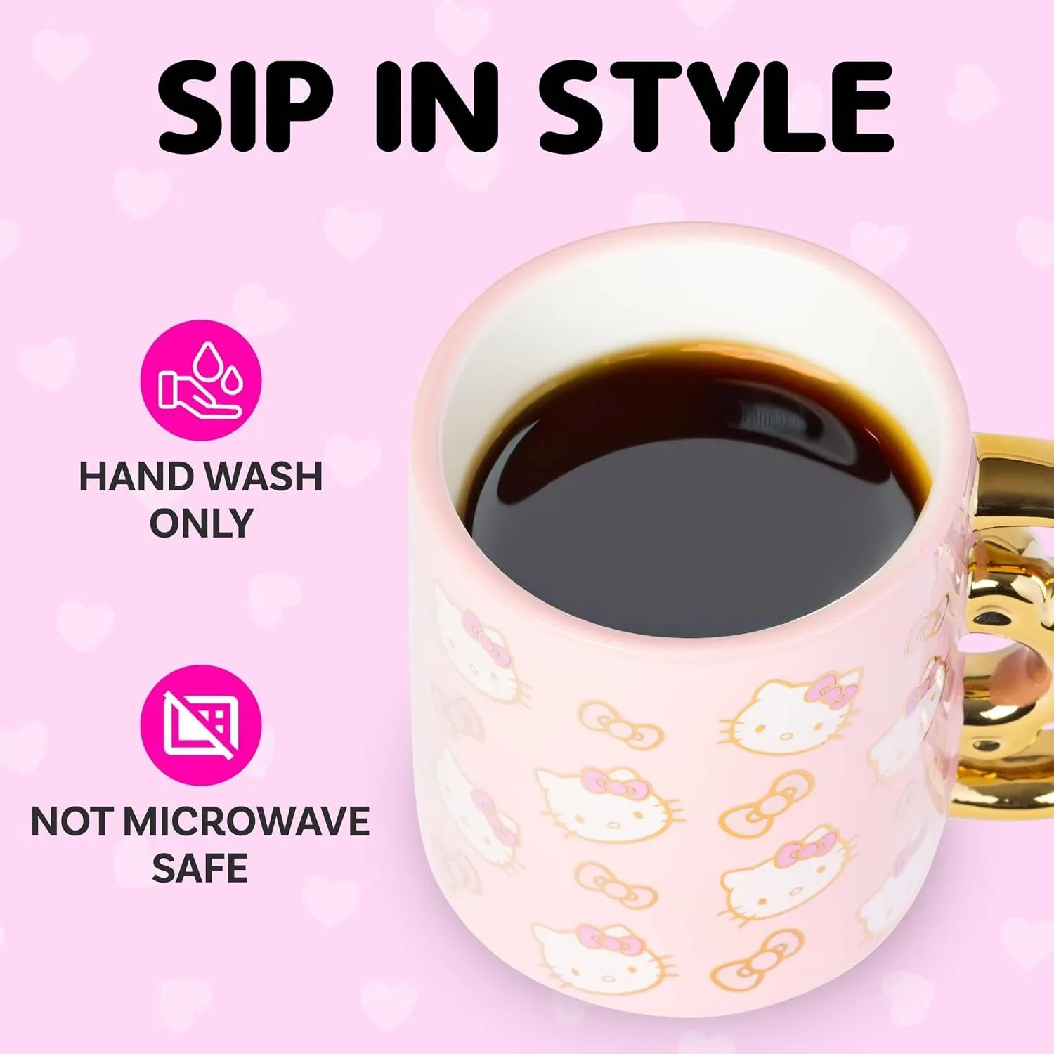 Hello Kitty Sculpted Bow Ceramic Mug Pink & Gold krus 20 oz