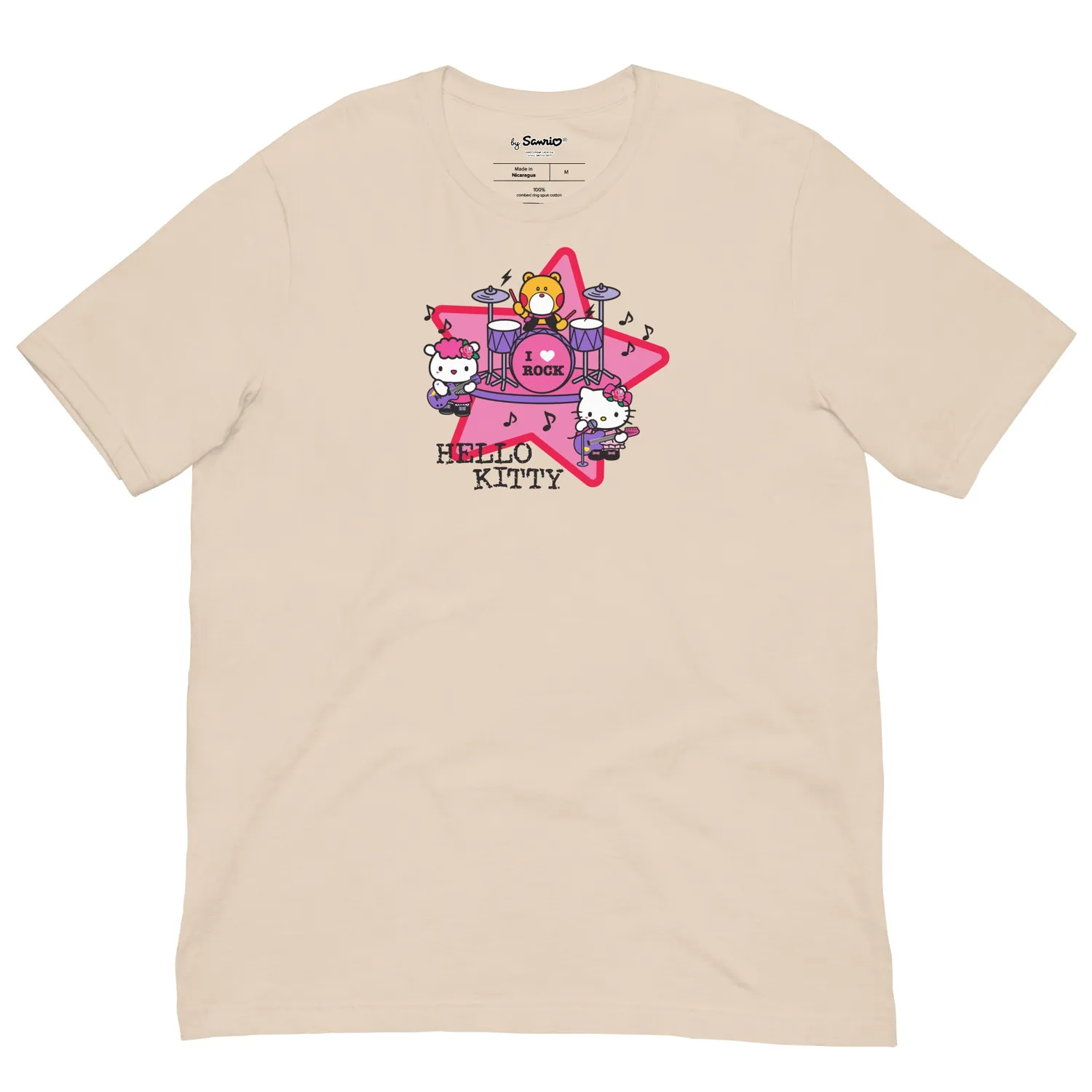 Hello Kitty I Love Rock T-skjorte Soft Cream XS bomull