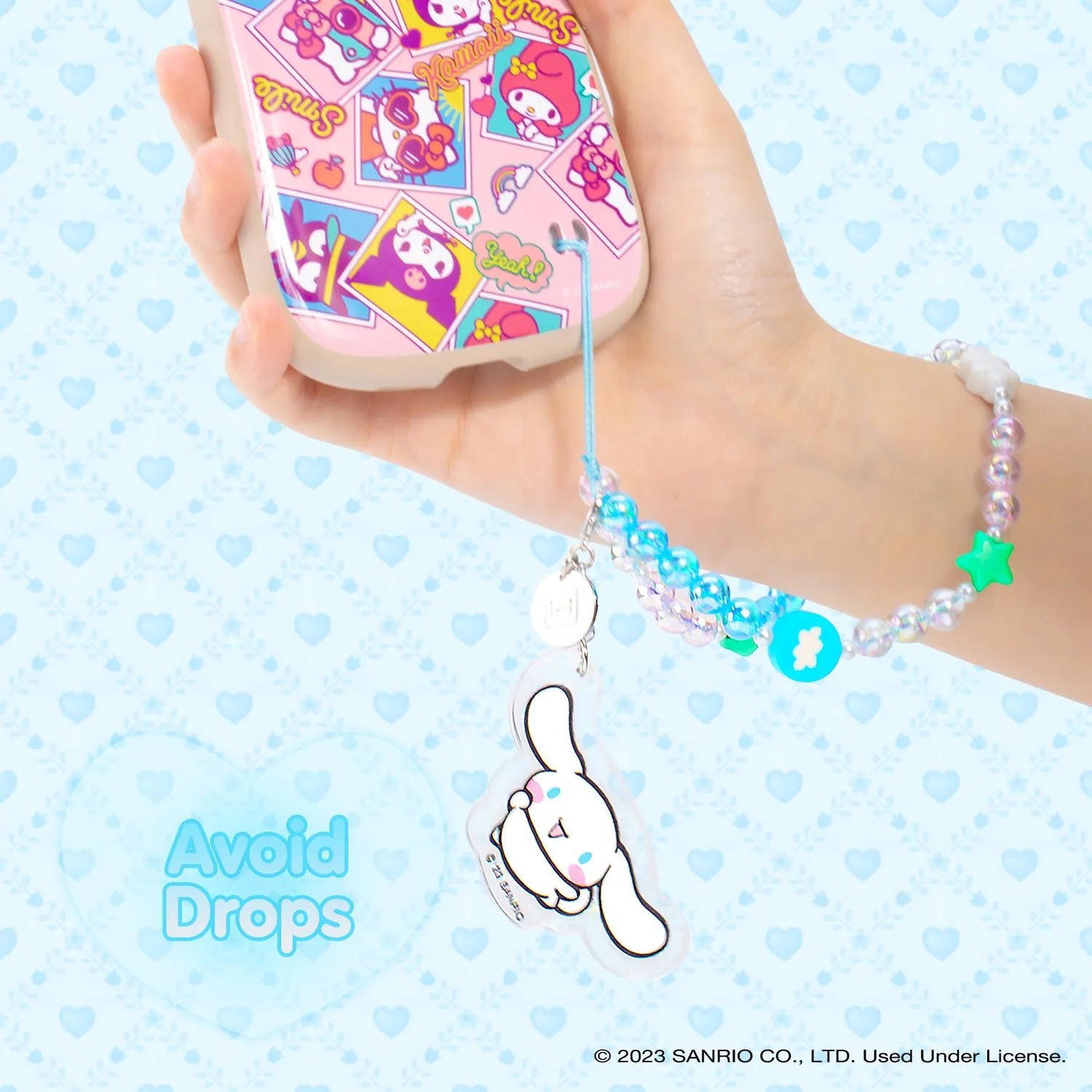 Hello Kitty Cinnamoroll Beaded Charm mobilrem med perler og anheng