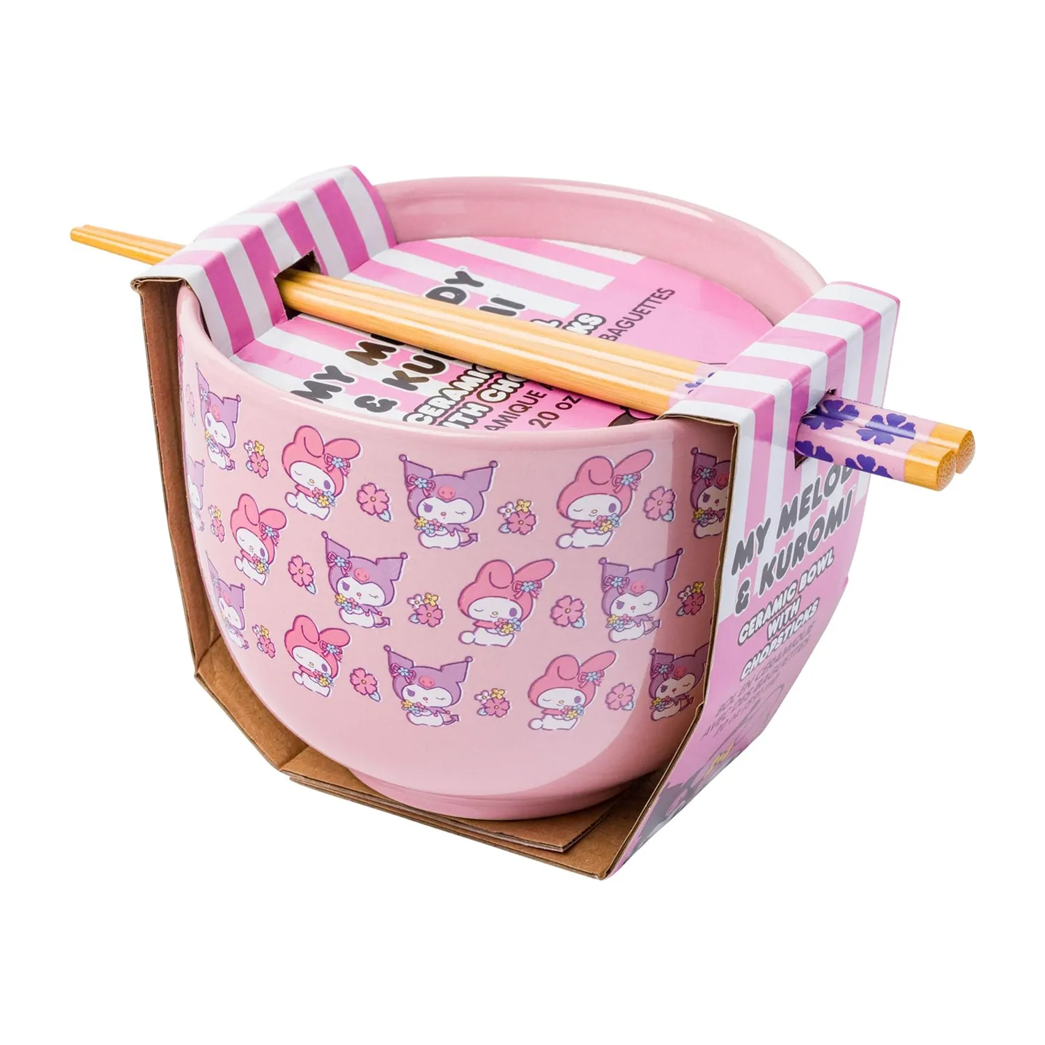 Hello Kitty My Melody & Kuromi Ramenbolle med spisepinner 20 oz keramikk