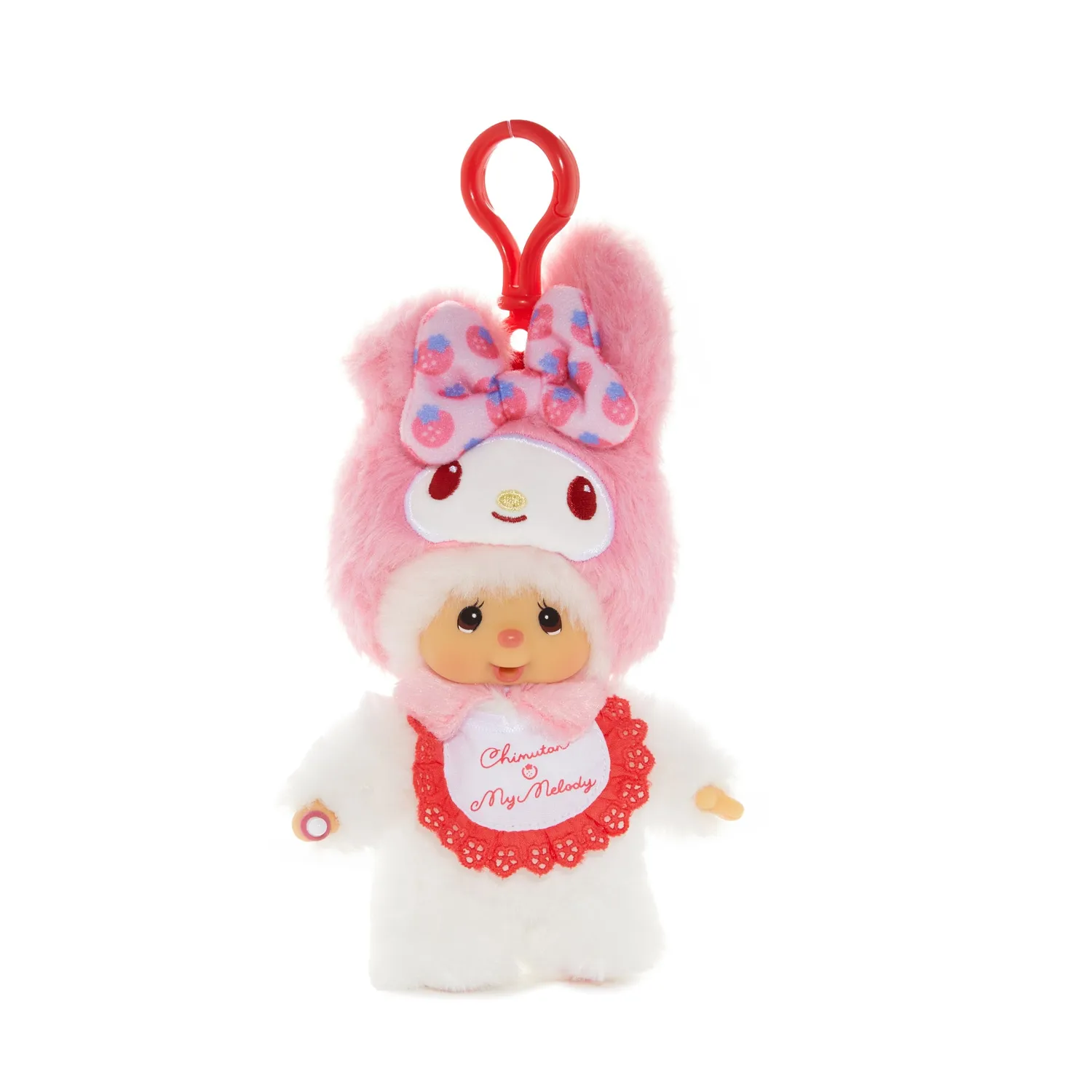 My Melody x Monchhichi Chimutan plysjmaskot nøkkelring rosa