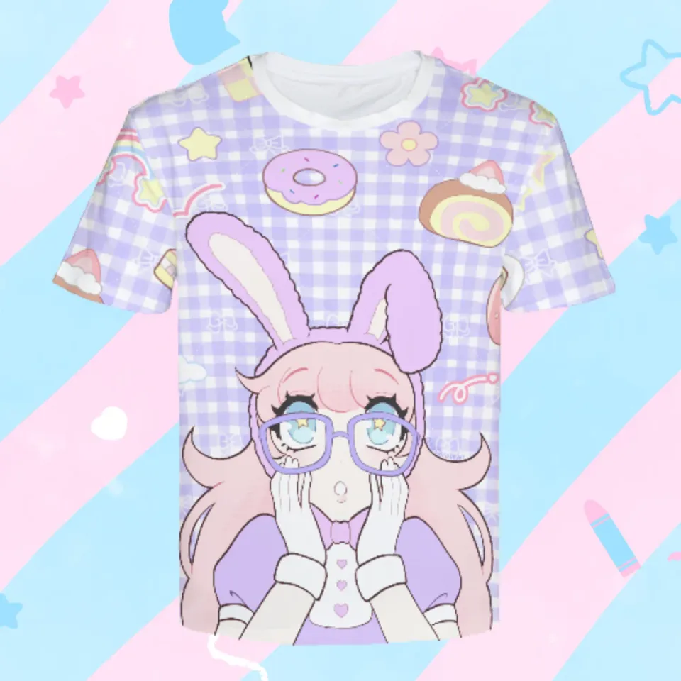 Kururu4ever Limited Bunny Girl Pastel Shirt skjorte M modal løs passform