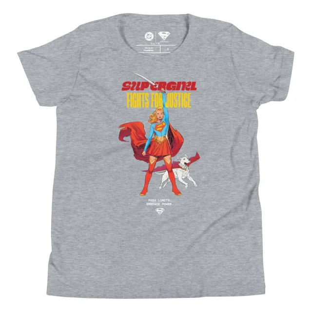 Supergirl Fights for Justice T-skjorte for barn Heather Columbia Blue