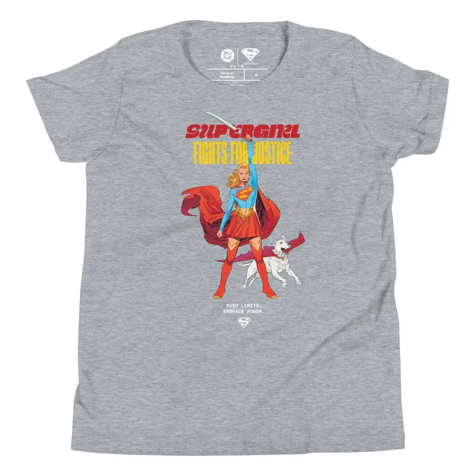 Supergirl Fights for Justice T-skjorte for barn Heather Columbia Blue