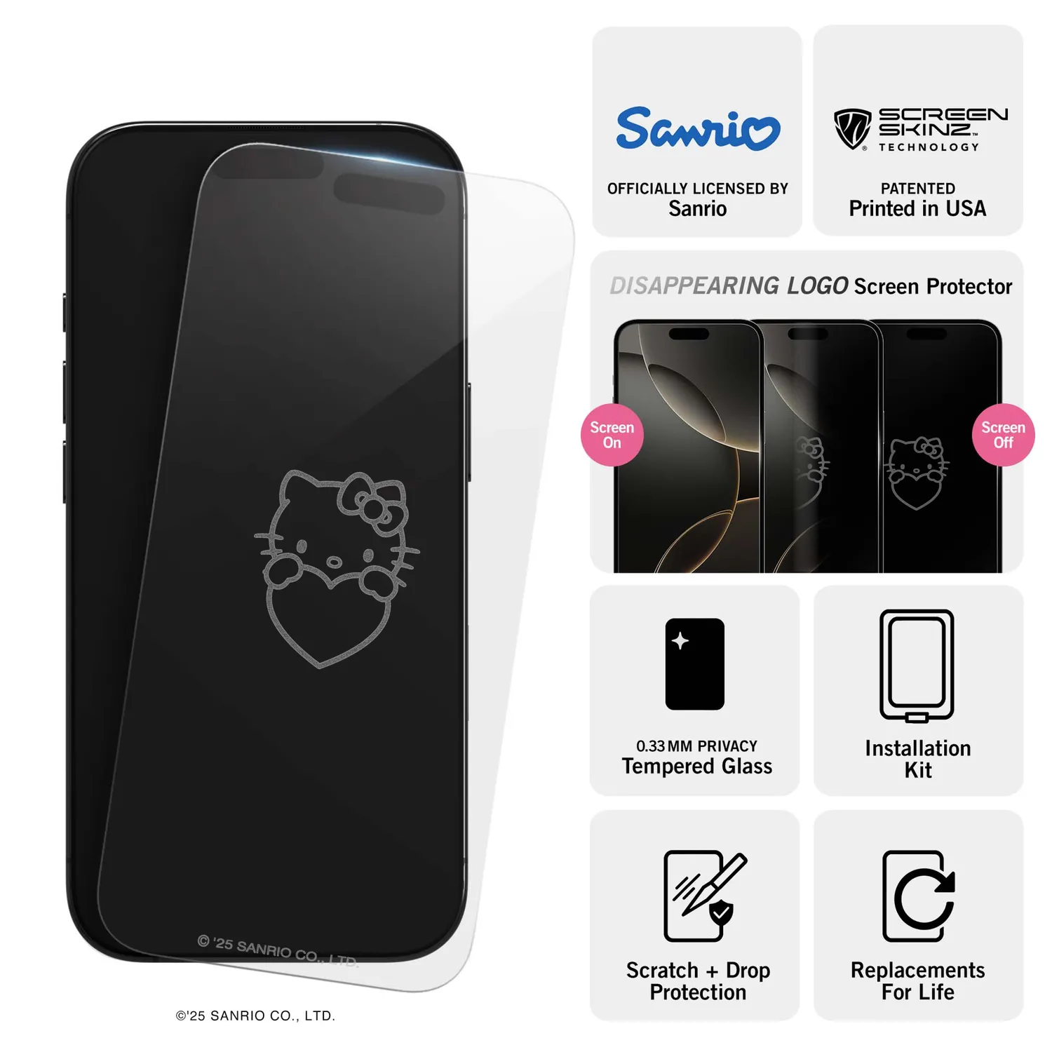 Hello Kitty x Screen Skinz Hands Heart skjermbeskytter i herdet glass