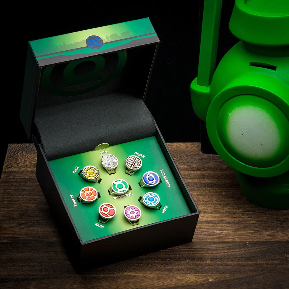 Green Lantern Emotional Spectrum justerbart ringesett 9 ringer størrelse 9–12